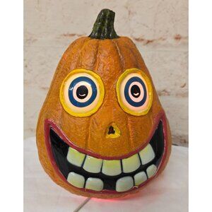 Vintage Gemmy Foam Light up 9" Pumpkin Goofy Face